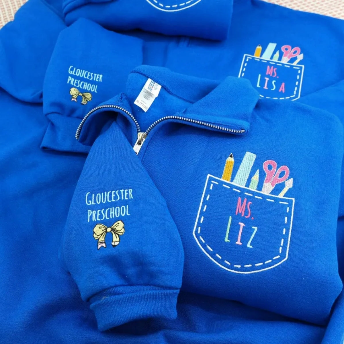 Personalized Teacher Team Zip Up Hoodies - Custom Name Embroidered School Staff Sweatshirts - Bulk Order