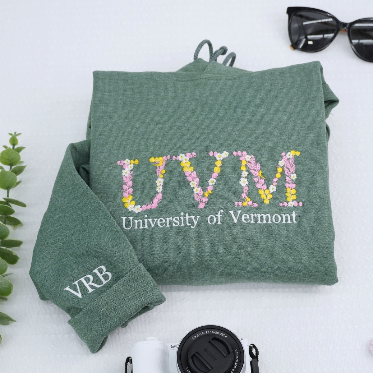 Personalized University Sweatshirts - Custom College Floral Embroidery - Premium School Apparel Design