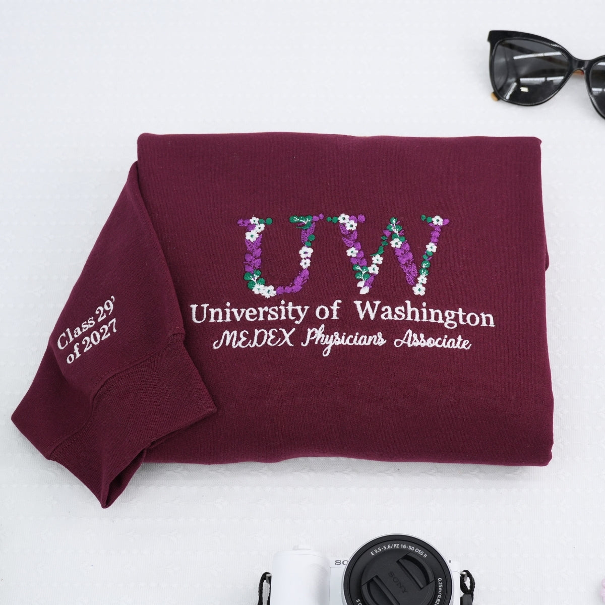 Personalized University Sweatshirts - Custom College Floral Embroidery - Premium School Apparel Design