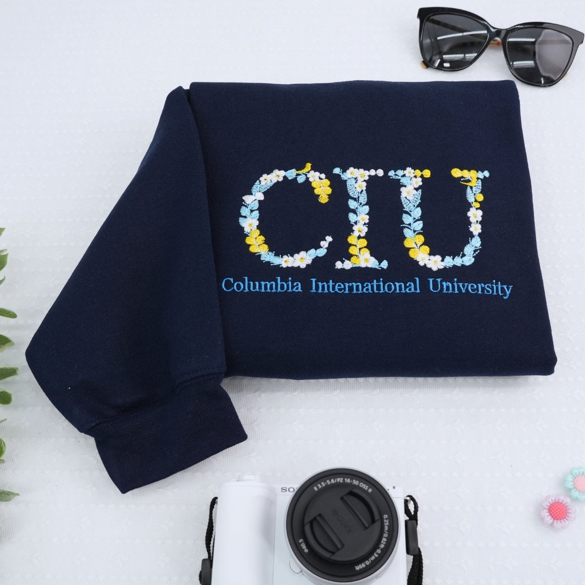 Personalized University Sweatshirts - Custom College Floral Embroidery - Premium School Apparel Design