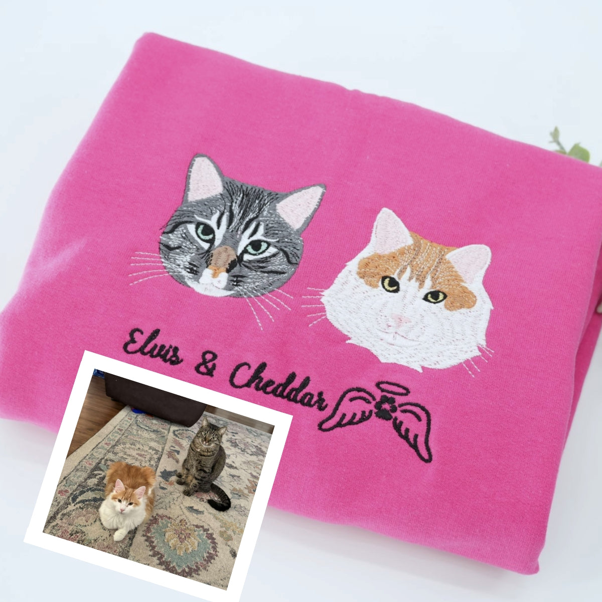 Individuell bestickte Engel- und Dämonenkatze-Kapuzenpullover für Paare