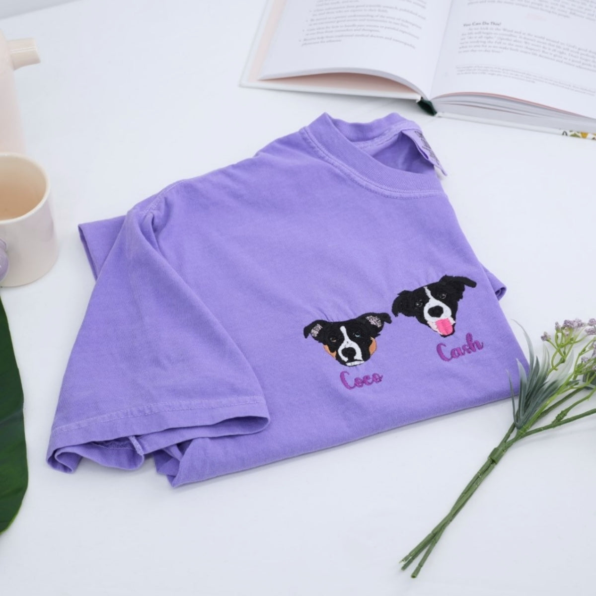 Pet Portrait Custom T-Shirts - Dog Face Embroidered Shirts - Personalized Pet Memorial