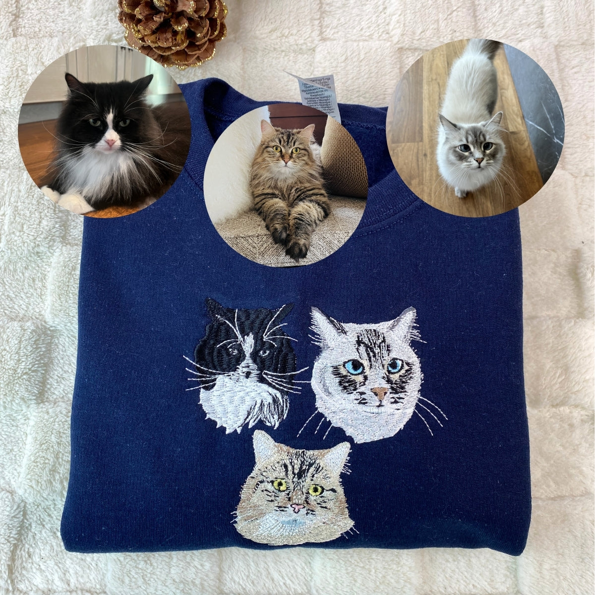 Photo to Embroidery Cat Hoodies Custom Pet Face