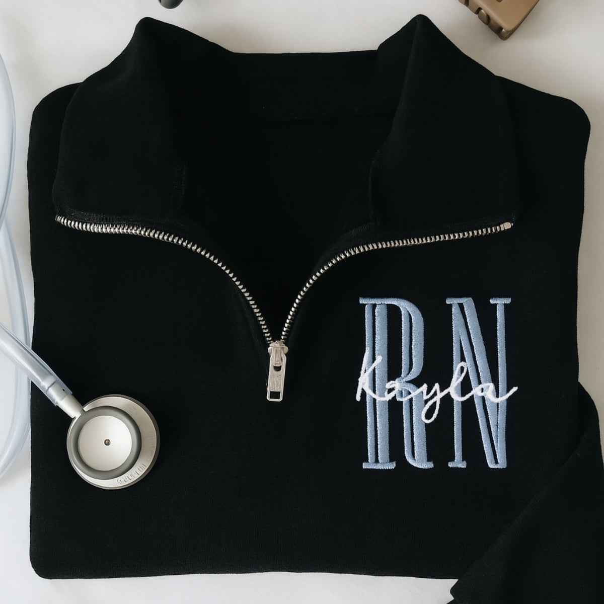 RN Angel Custom Quarter-Zip - Registered Nurse Embroidered Sweatshirt - Perfect Nurse Gift