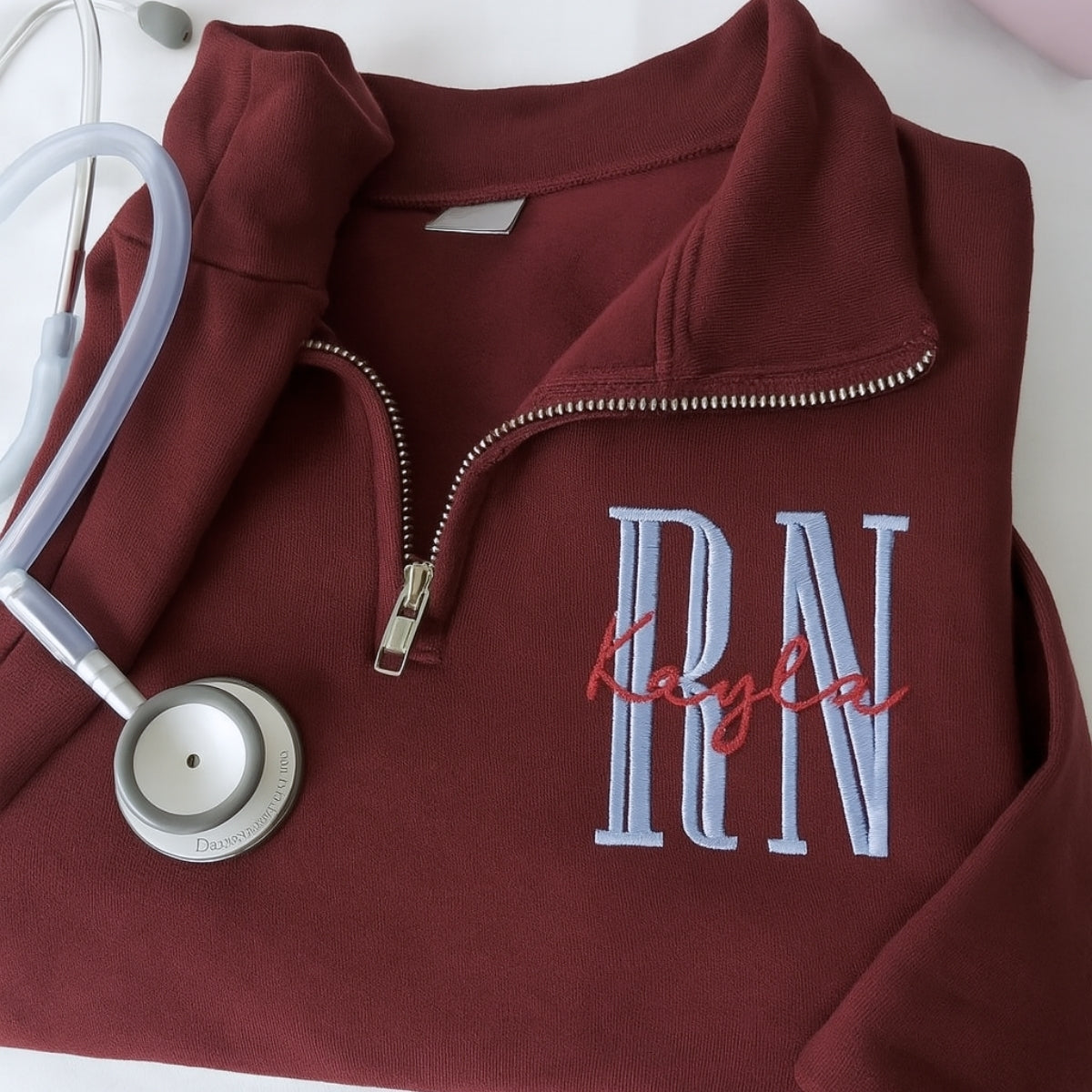 RN Angel Custom Quarter-Zip - Registered Nurse Embroidered Sweatshirt - Perfect Nurse Gift