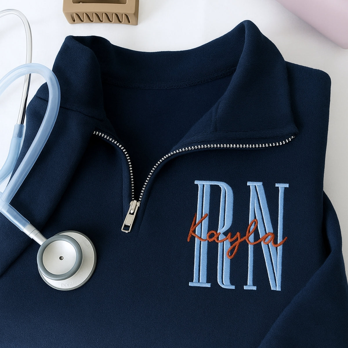 RN Angel Custom Quarter-Zip - Registered Nurse Embroidered Sweatshirt - Perfect Nurse Gift