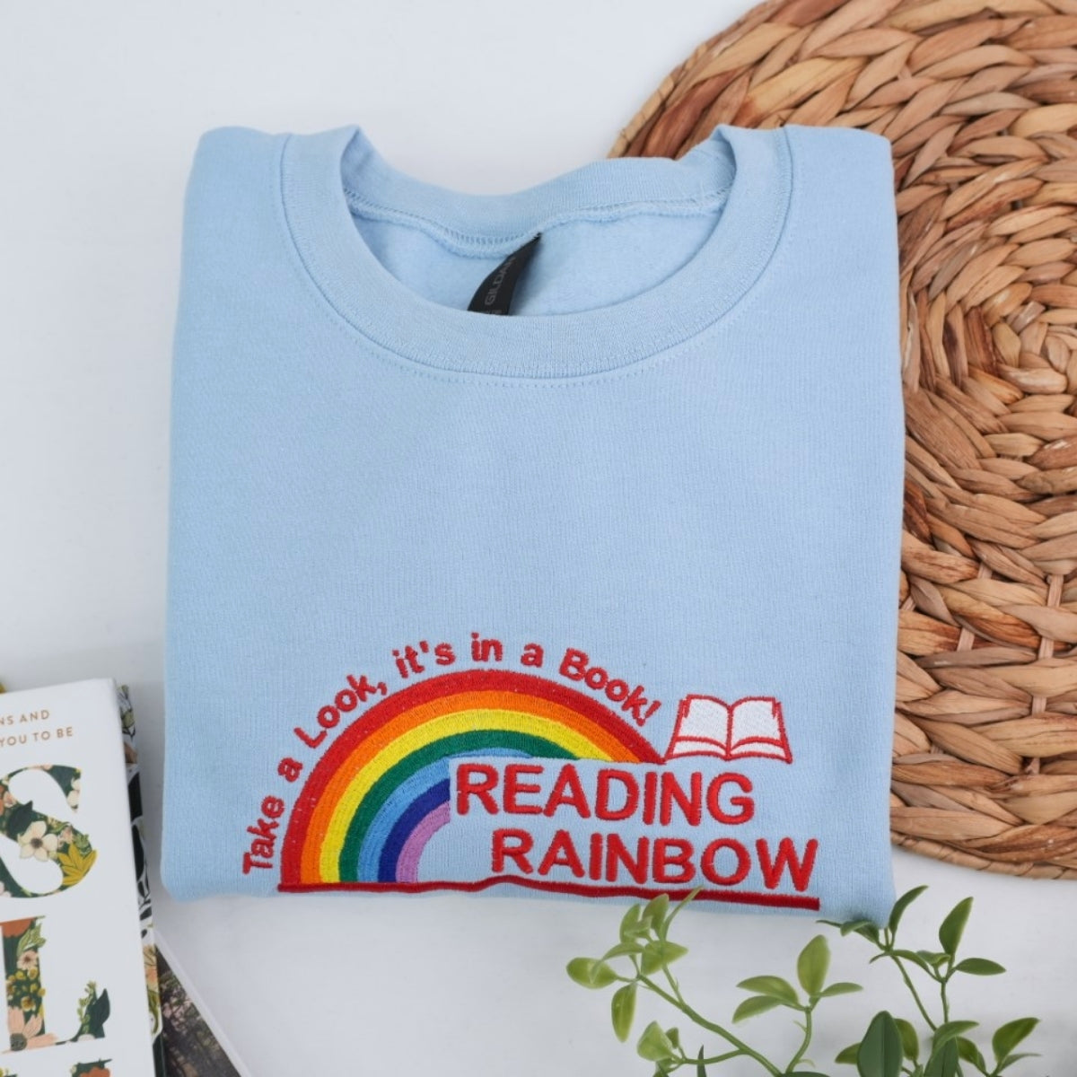 Reading Rainbow Custom Sweatshirt - Book Lover Embroidered Apparel - Teacher Librarian Gift