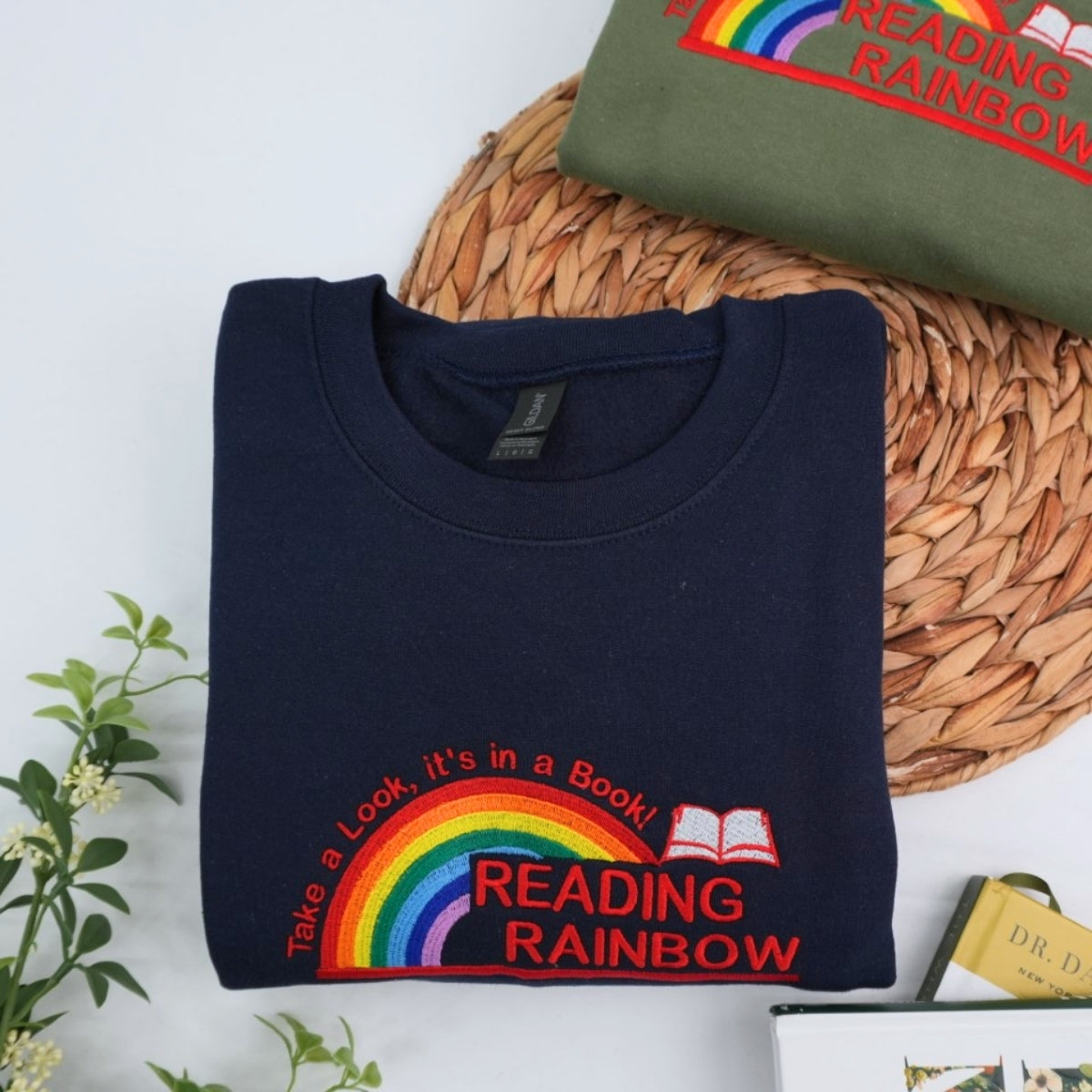 Reading Rainbow Custom Sweatshirt - Book Lover Embroidered Apparel - Teacher Librarian Gift