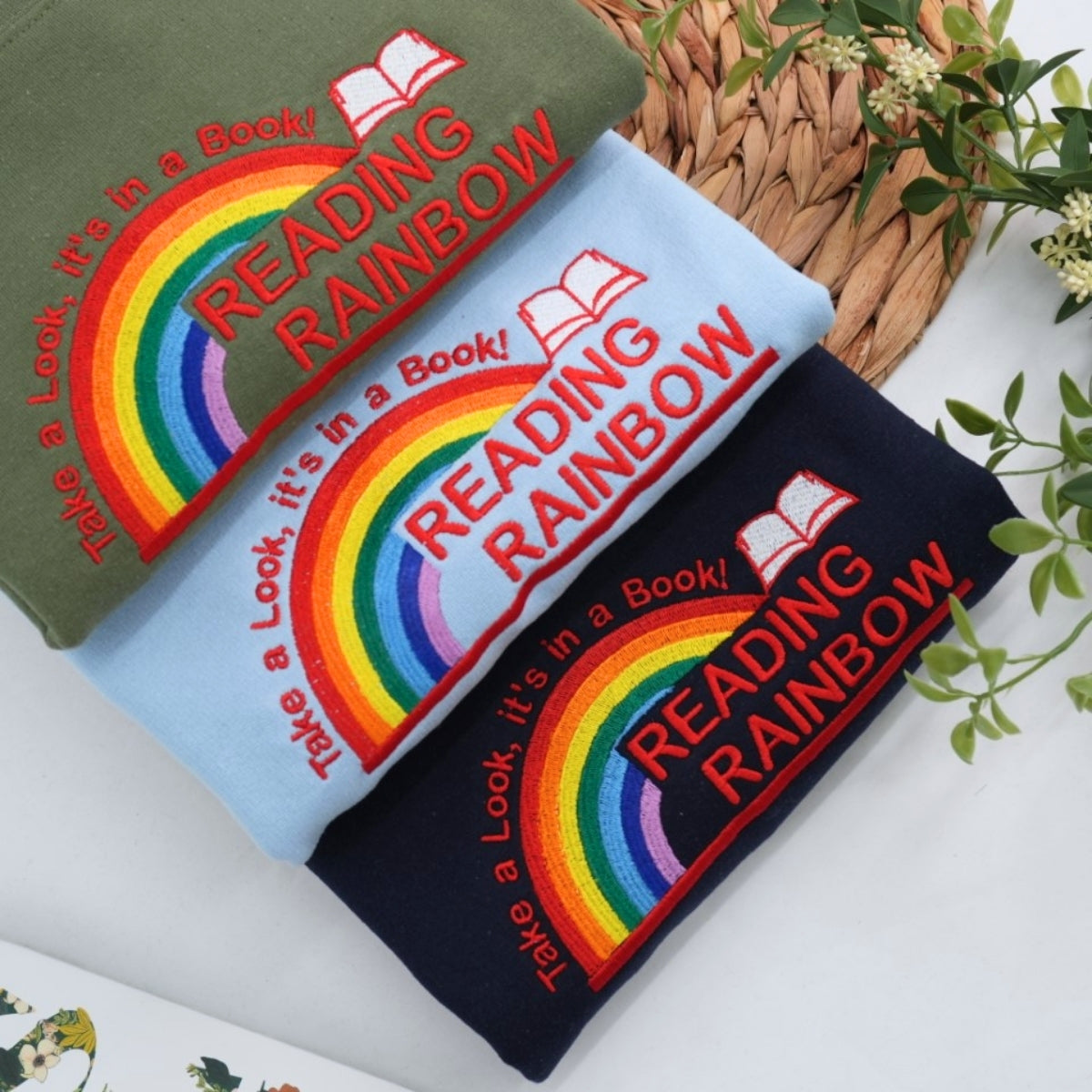 Reading Rainbow Custom Sweatshirt - Book Lover Embroidered Apparel - Teacher Librarian Gift