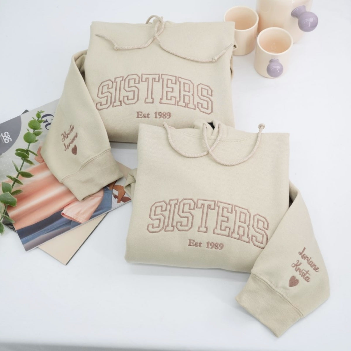 Individuell bestickte Engel- und Dämonenkatze-Kapuzenpullover für Paare