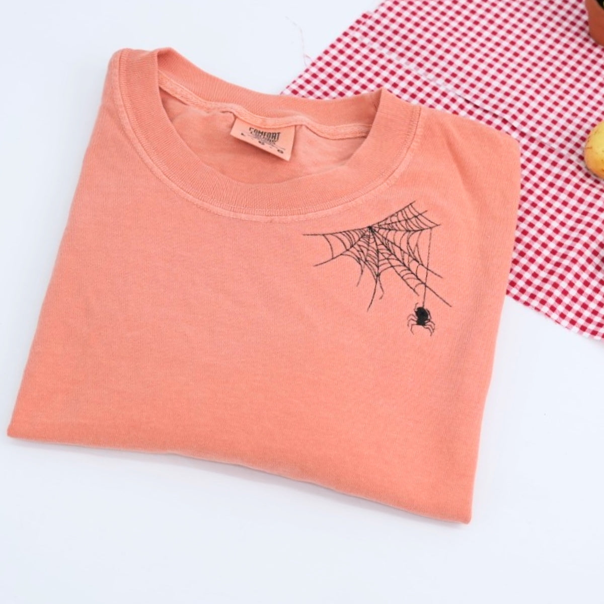 Spider Web Halloween T-Shirts - Custom Embroidered Spooky Tees - Perfect Halloween Gift