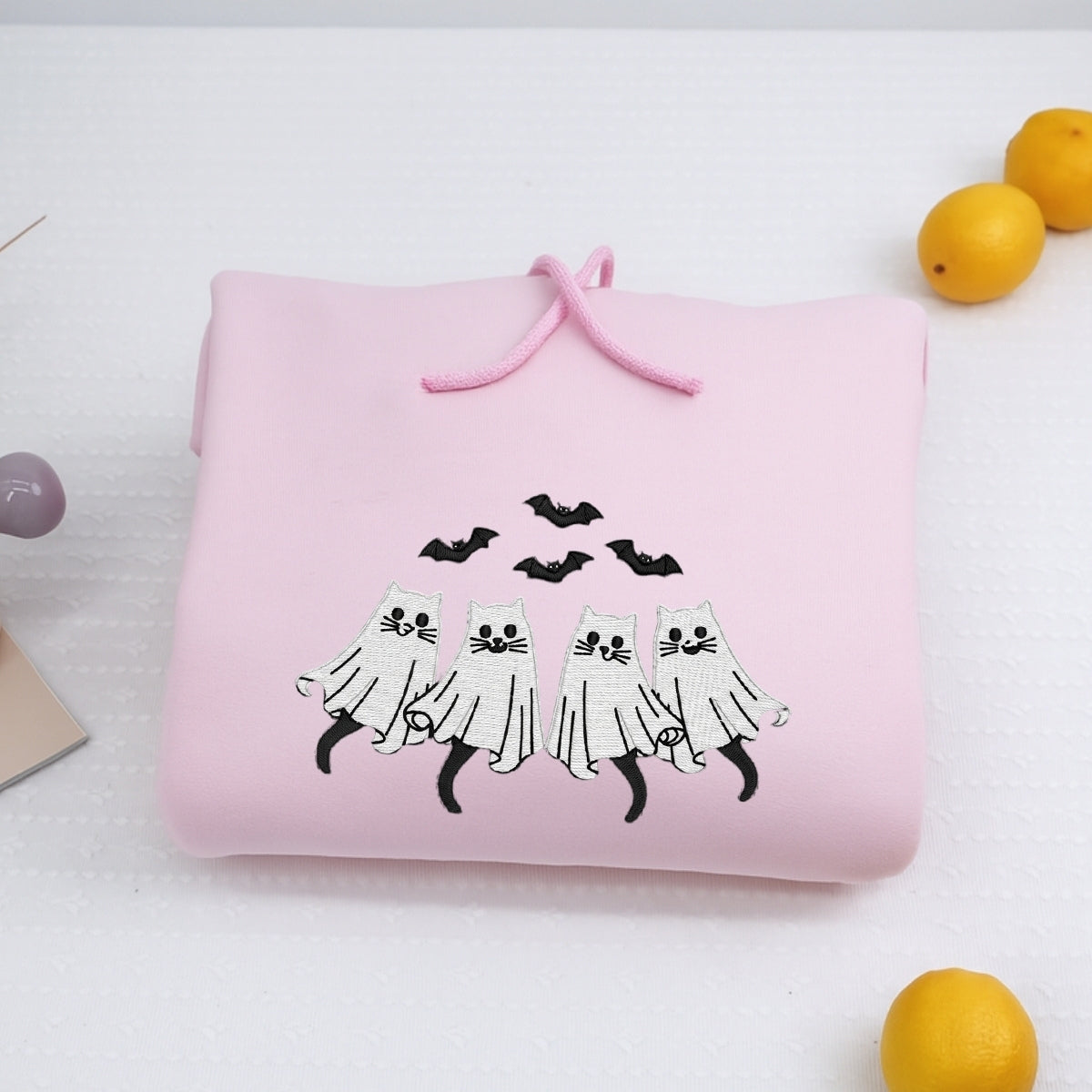 Spooky Cat Halloween Hoodie - Cat Ghost Embroidered Sweatshirt - Cat Parent Halloween Apparel