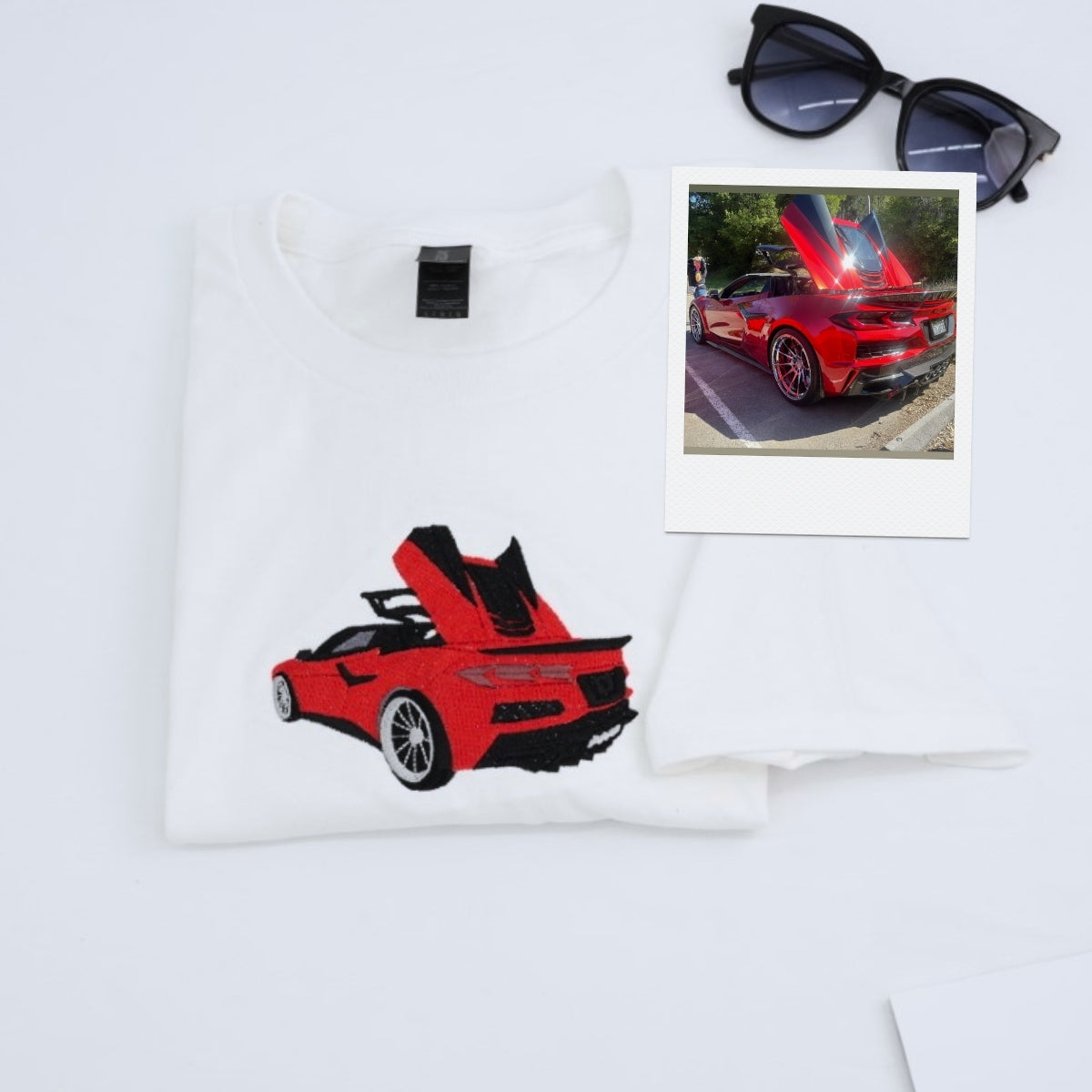 Sports Car T-Shirt Red Car Embroidered Gift