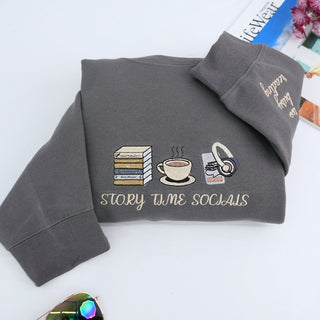 Story Time Socials Custom Sweatshirt - Book Lover Embroidered Hoodie - Perfect Reader Gift