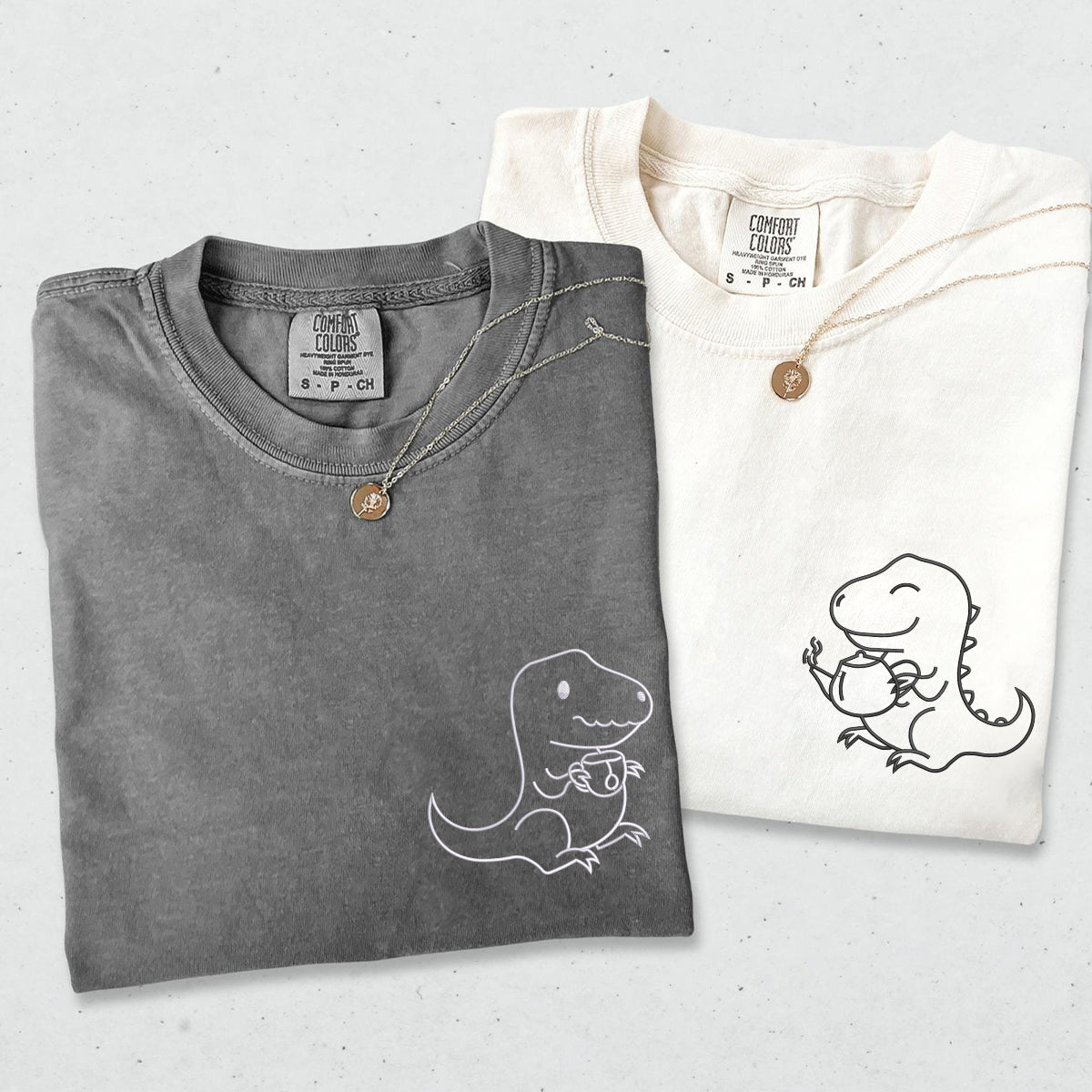 Custom Embroidered Tea Rex Matching T-shirts for Couples