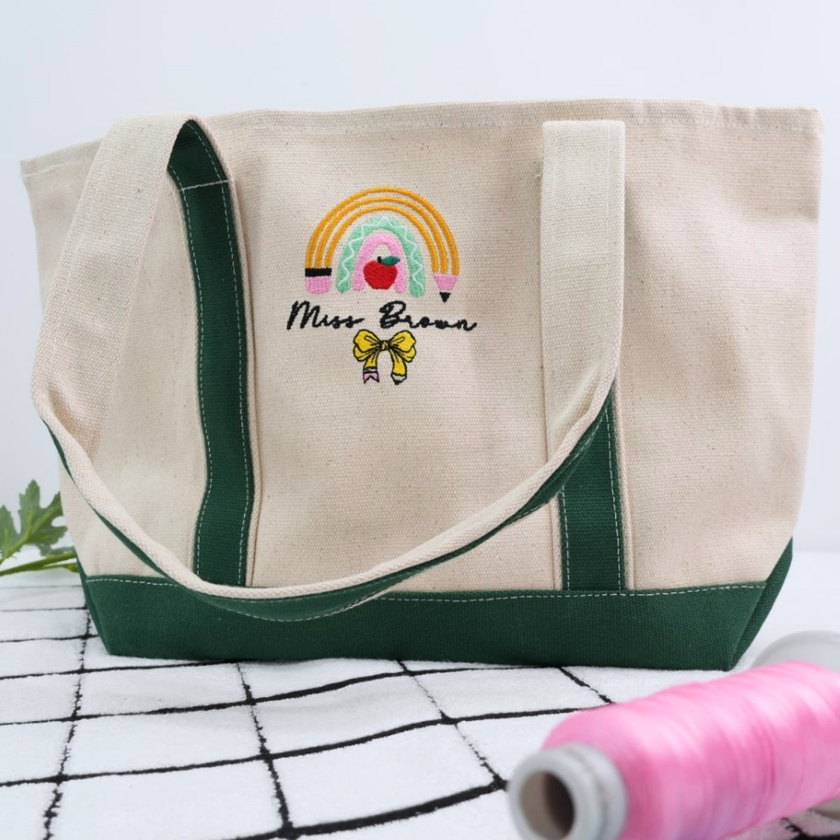 Teacher Custom Tote Bags - Mrs Personalized Embroidered Canvas Bag - Perfect Educator Gift