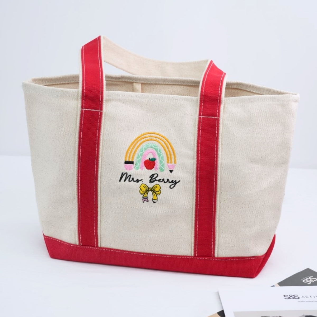 Teacher Custom Tote Bags - Mrs Personalized Embroidered Canvas Bag - Perfect Educator Gift