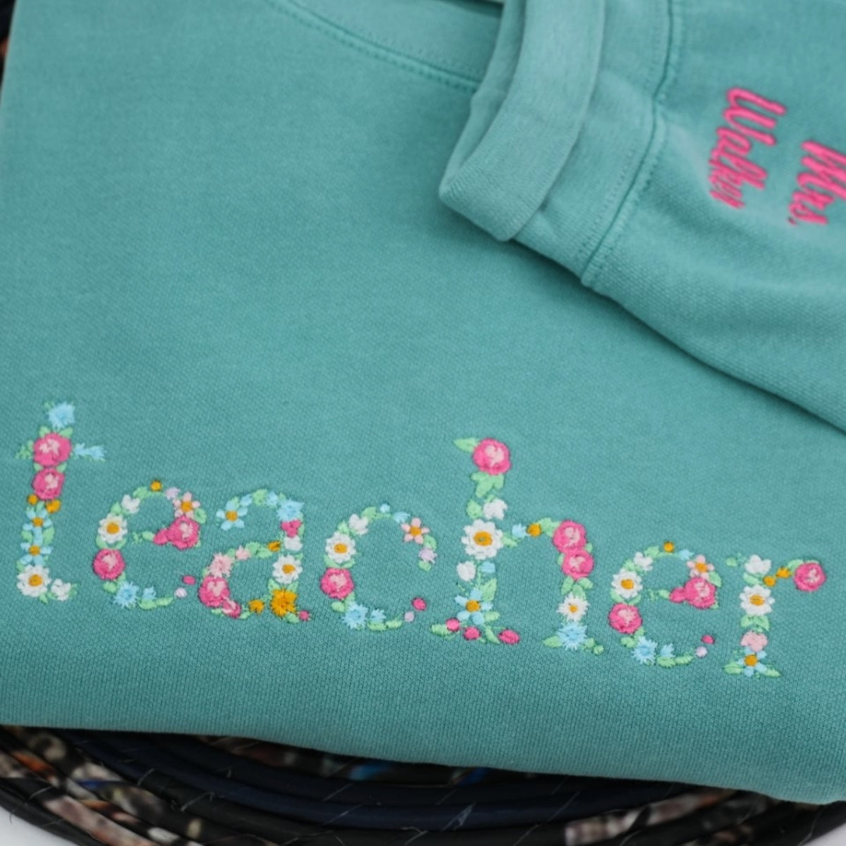 Teacher Appreciation Custom Sweatshirts - Floral Letter Embroidered - Perfect Student Gift for Educator