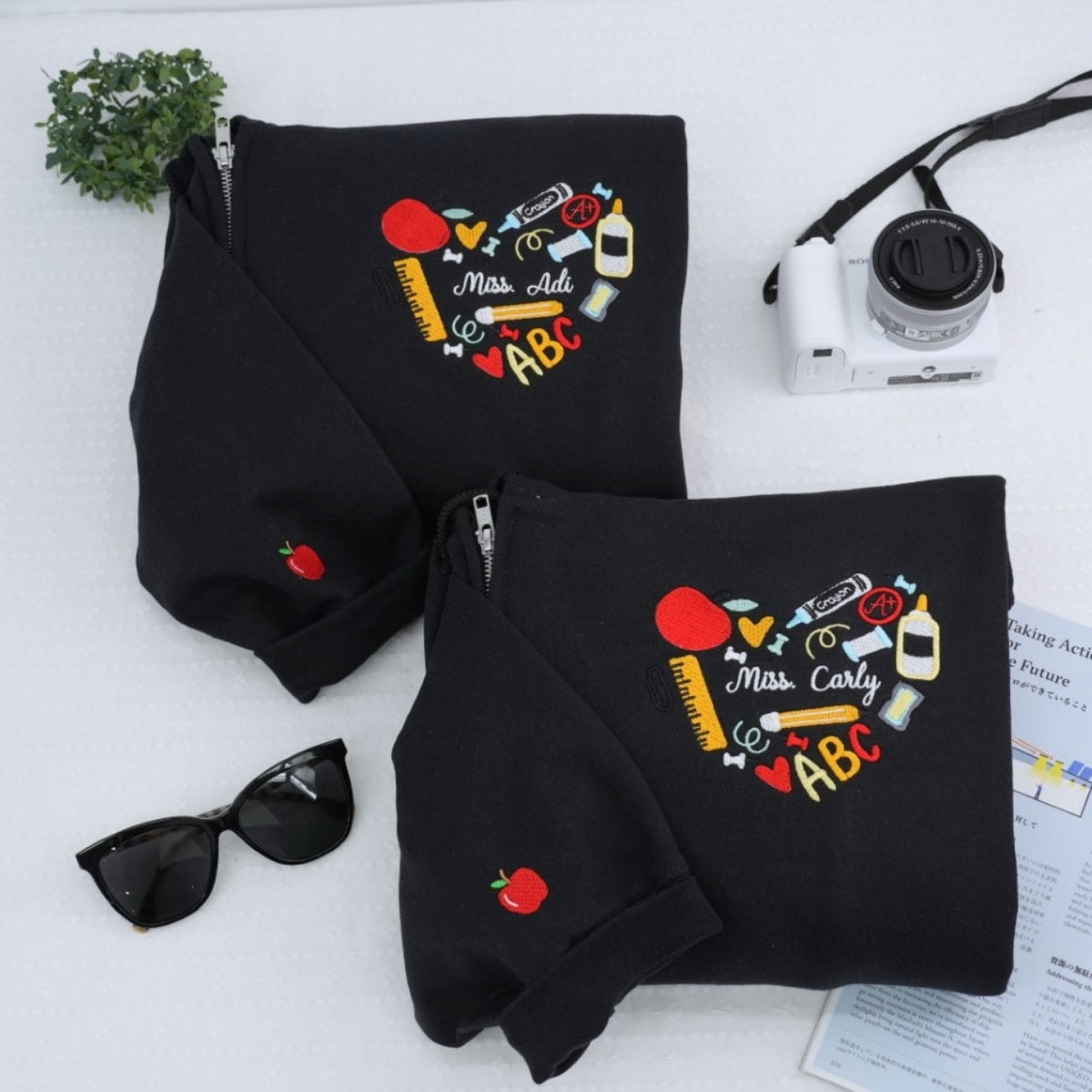 Sweats à capuche assortis brodés personnalisés avec ange et chat démon pour couples