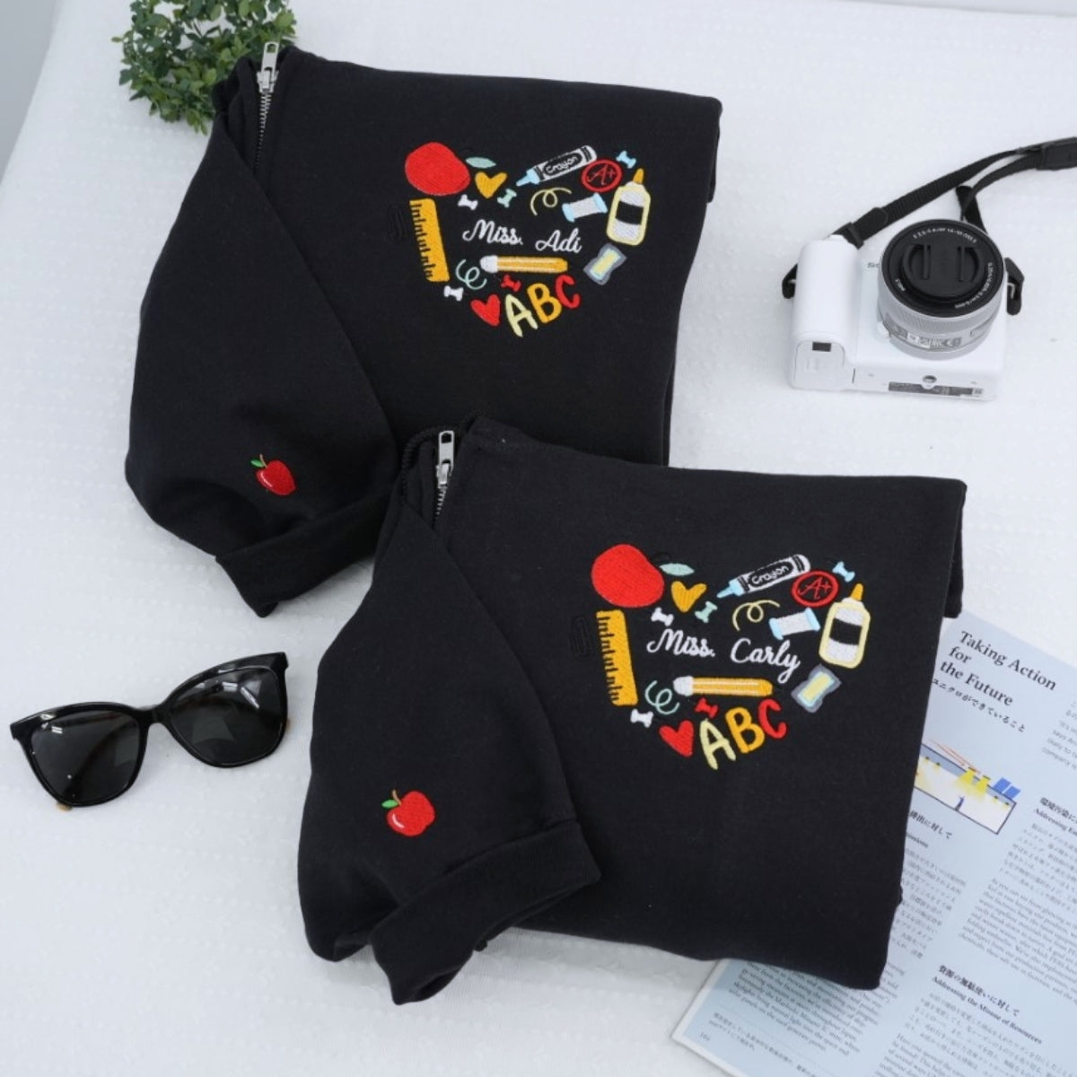 Sweats à capuche assortis brodés personnalisés avec ange et chat démon pour couples