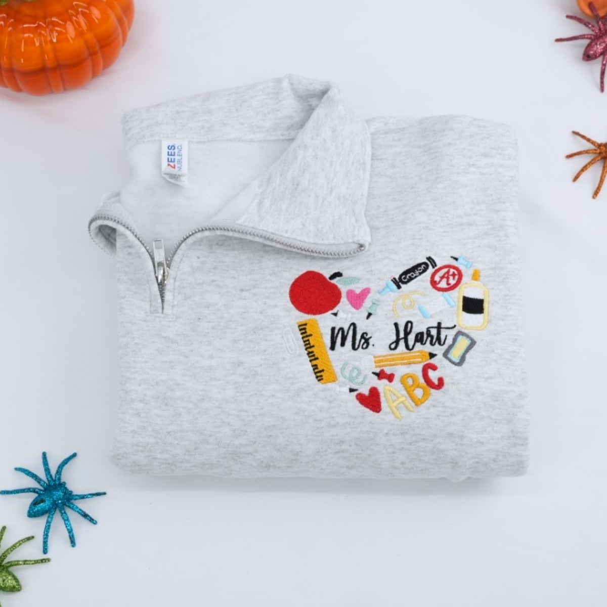 Teacher Custom Quarter Zip - Halloween Classroom Embroidered Sweatshirt - Perfect Teacher Gift