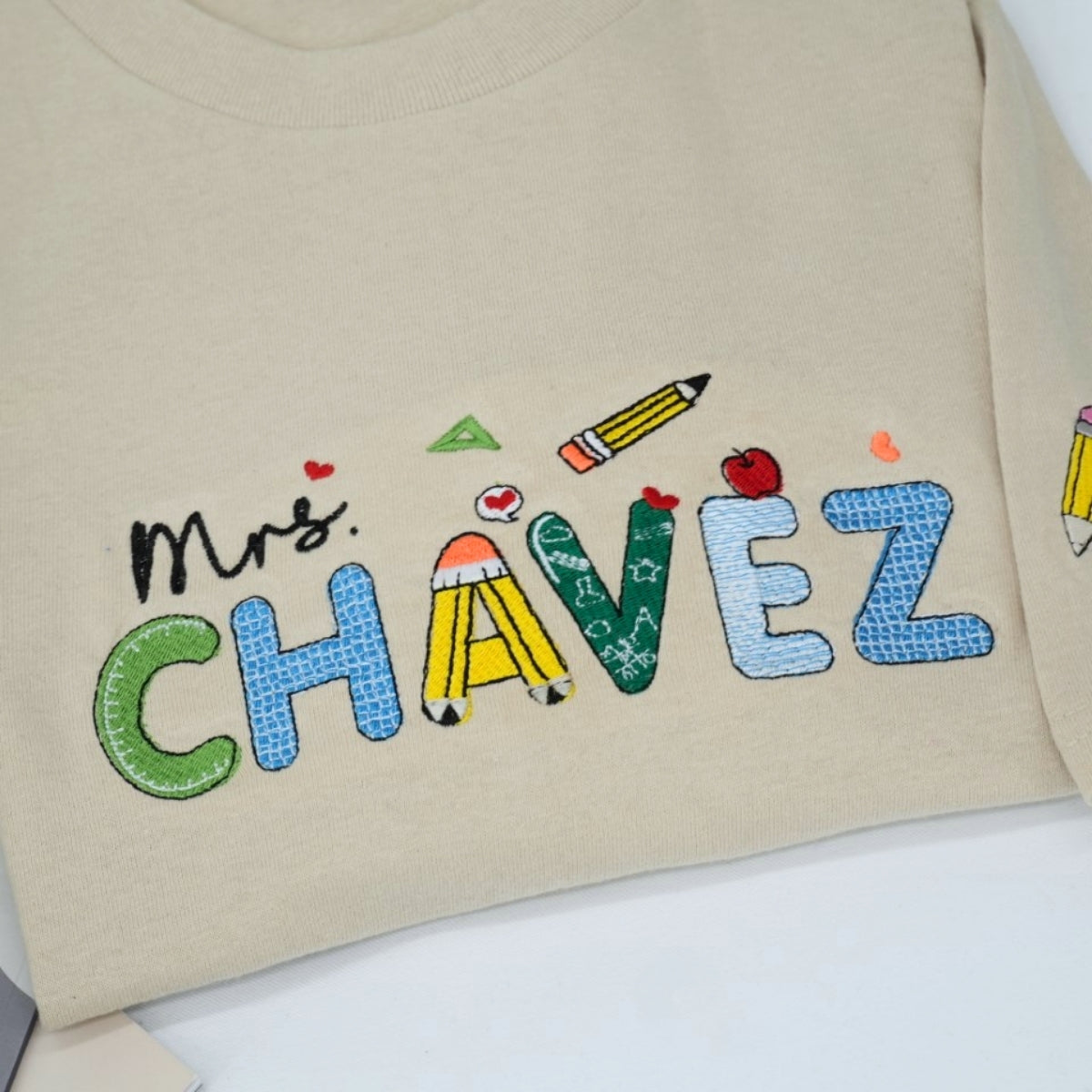 Teacher Custom Sweatshirts - Personalized Name Embroidered with School Supplies - Educator Appreciation Gift