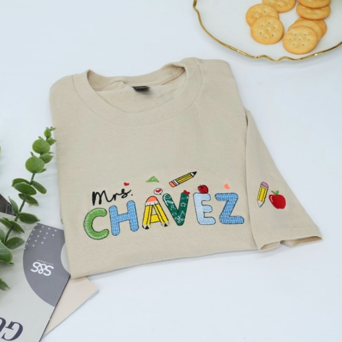 Teacher Custom Sweatshirts - Personalized Name Embroidered with School Supplies - Educator Appreciation Gift
