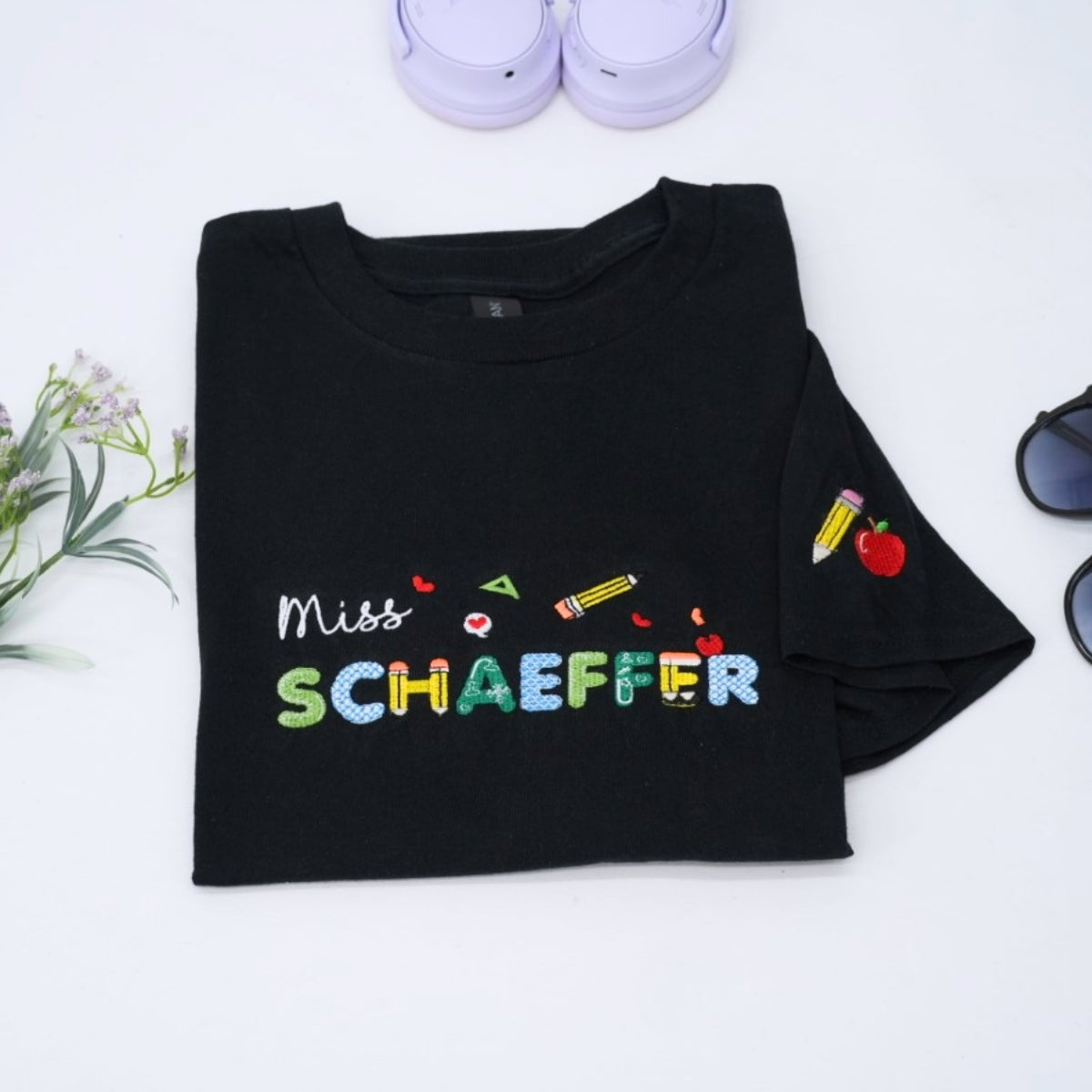 Teacher Custom Sweatshirts - Personalized Name Embroidered with School Supplies - Educator Appreciation Gift