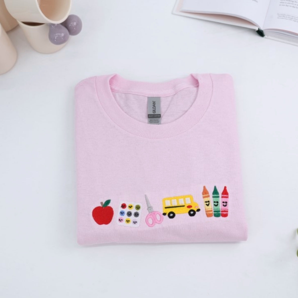 Teacher Custom T-Shirts - School Supply Embroidered Tee - Perfect Back to School Gift