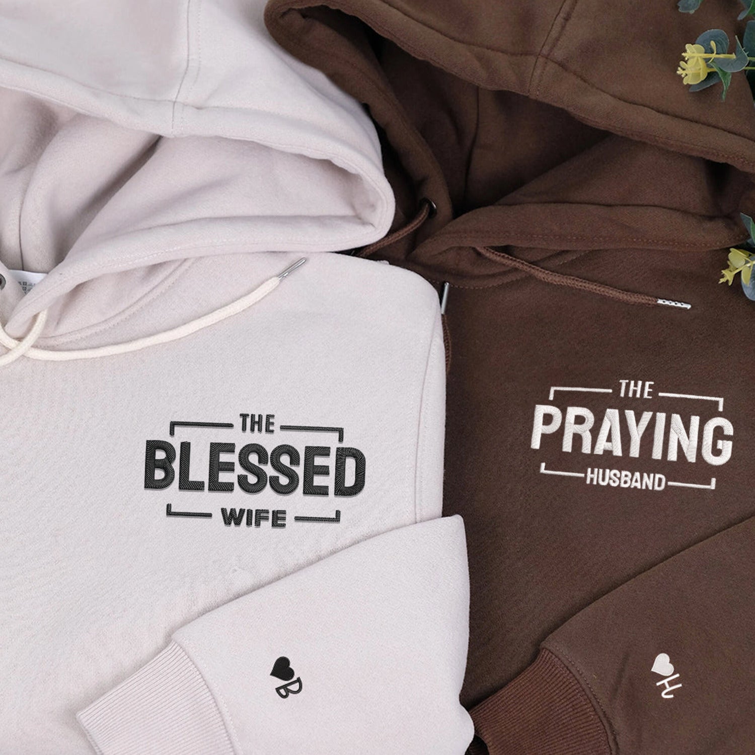 Custom The Praying Husband Embroidered Couples Hoodie Matching