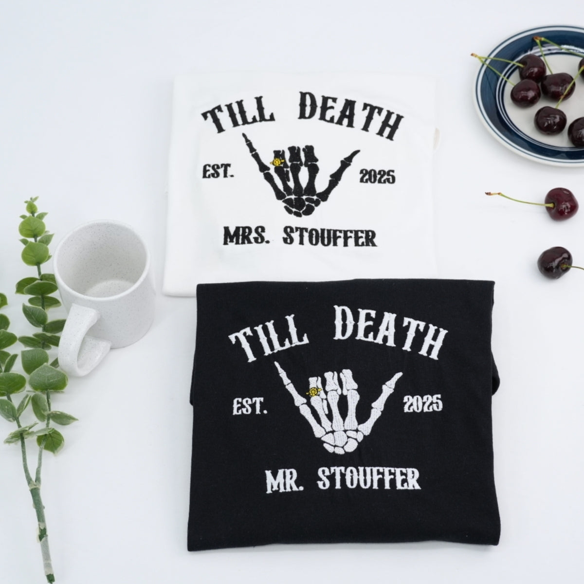 Individuell bestickte Engel- und Dämonenkatze-Kapuzenpullover für Paare