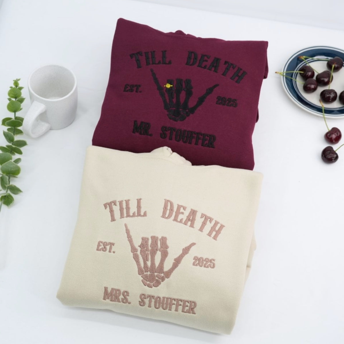 Individuell bestickte Engel- und Dämonenkatze-Kapuzenpullover für Paare