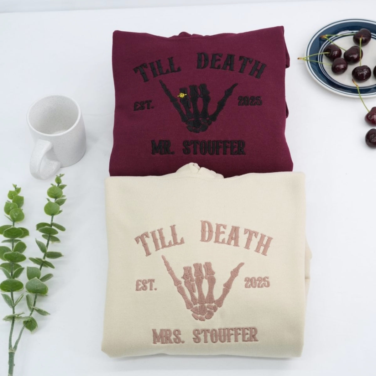 Individuell bestickte Engel- und Dämonenkatze-Kapuzenpullover für Paare