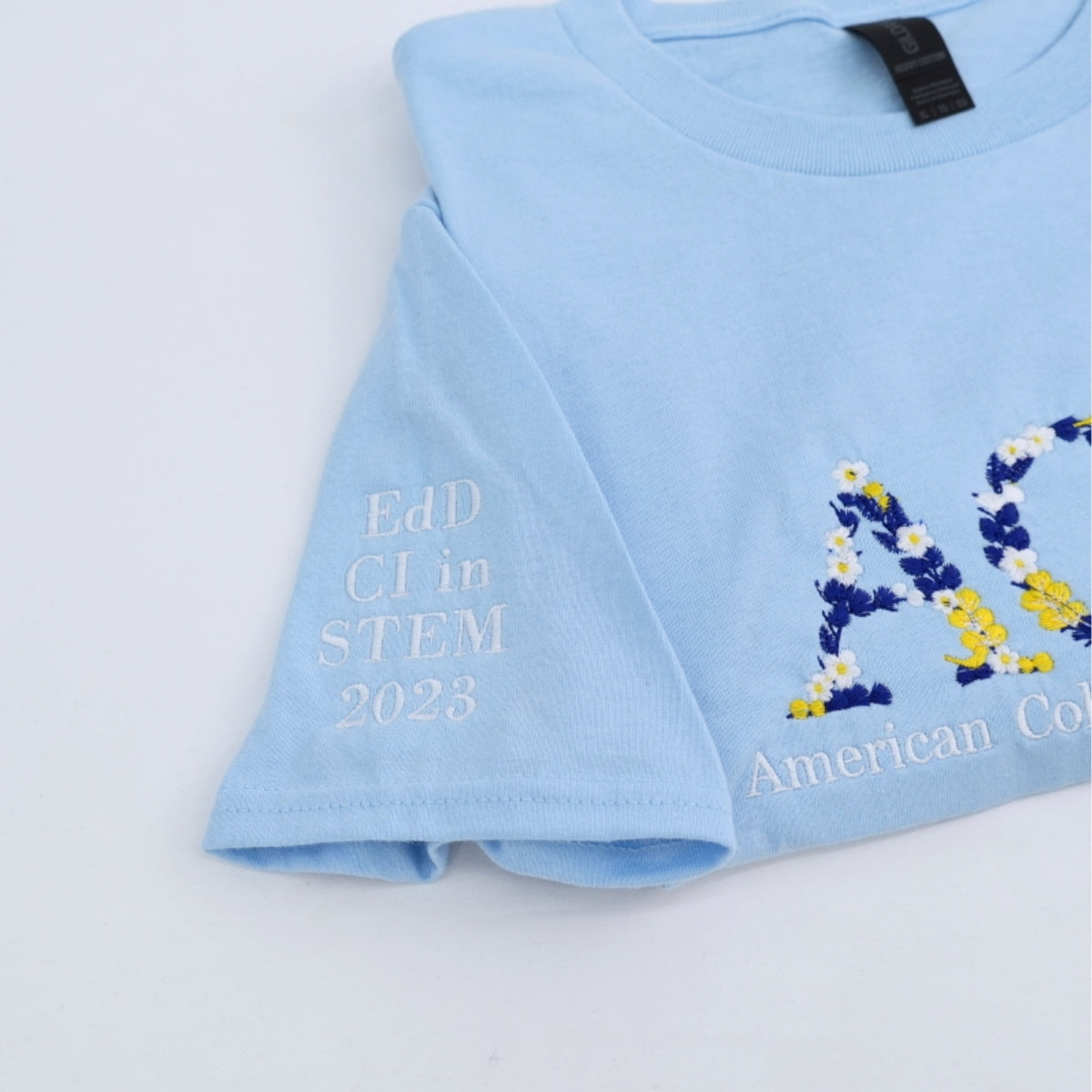 University Custom T-Shirts - Floral Letter Embroidered College Colors - School Spirit Student Gift