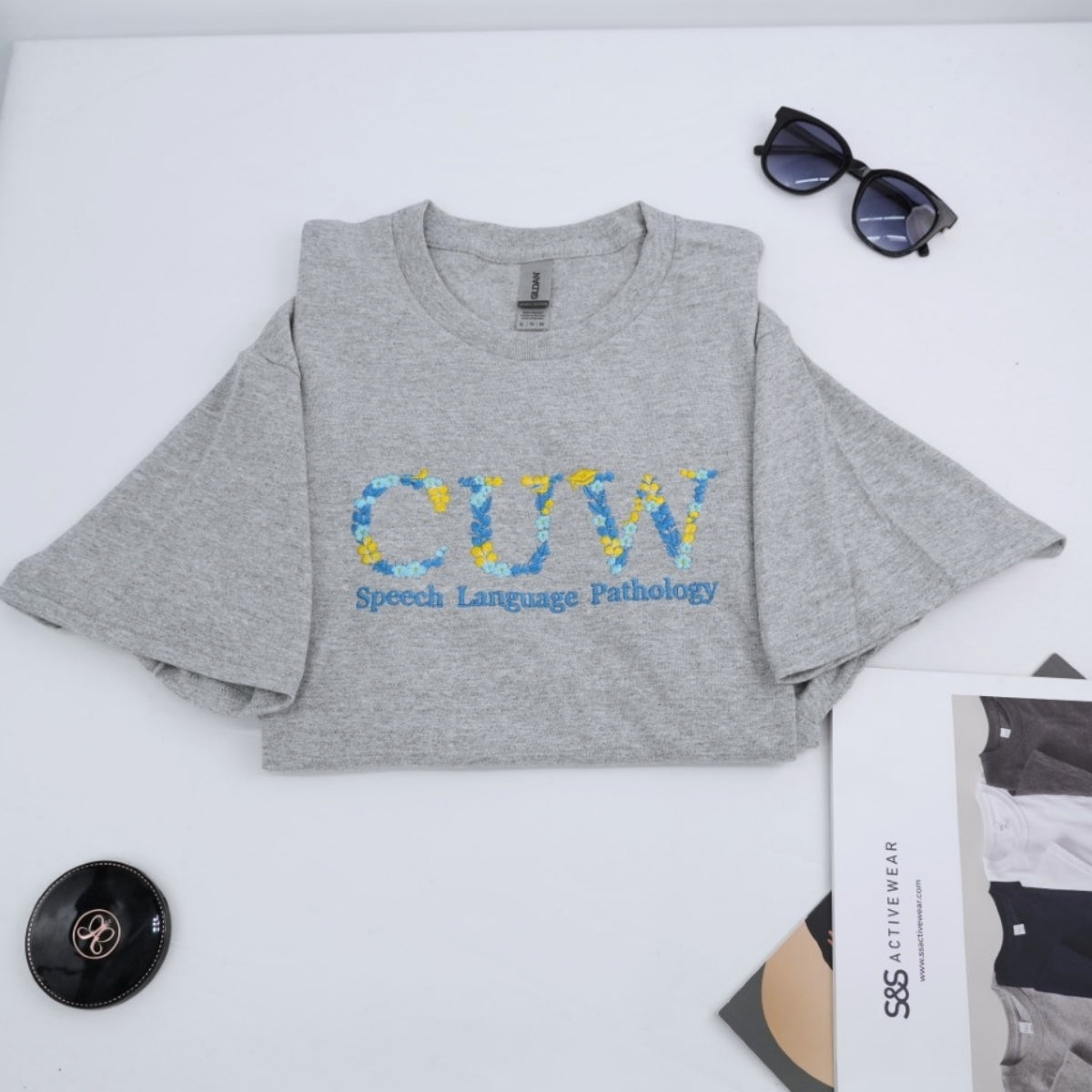 University Custom T-Shirts - Floral Letter Embroidered College Colors - School Spirit Student Gift