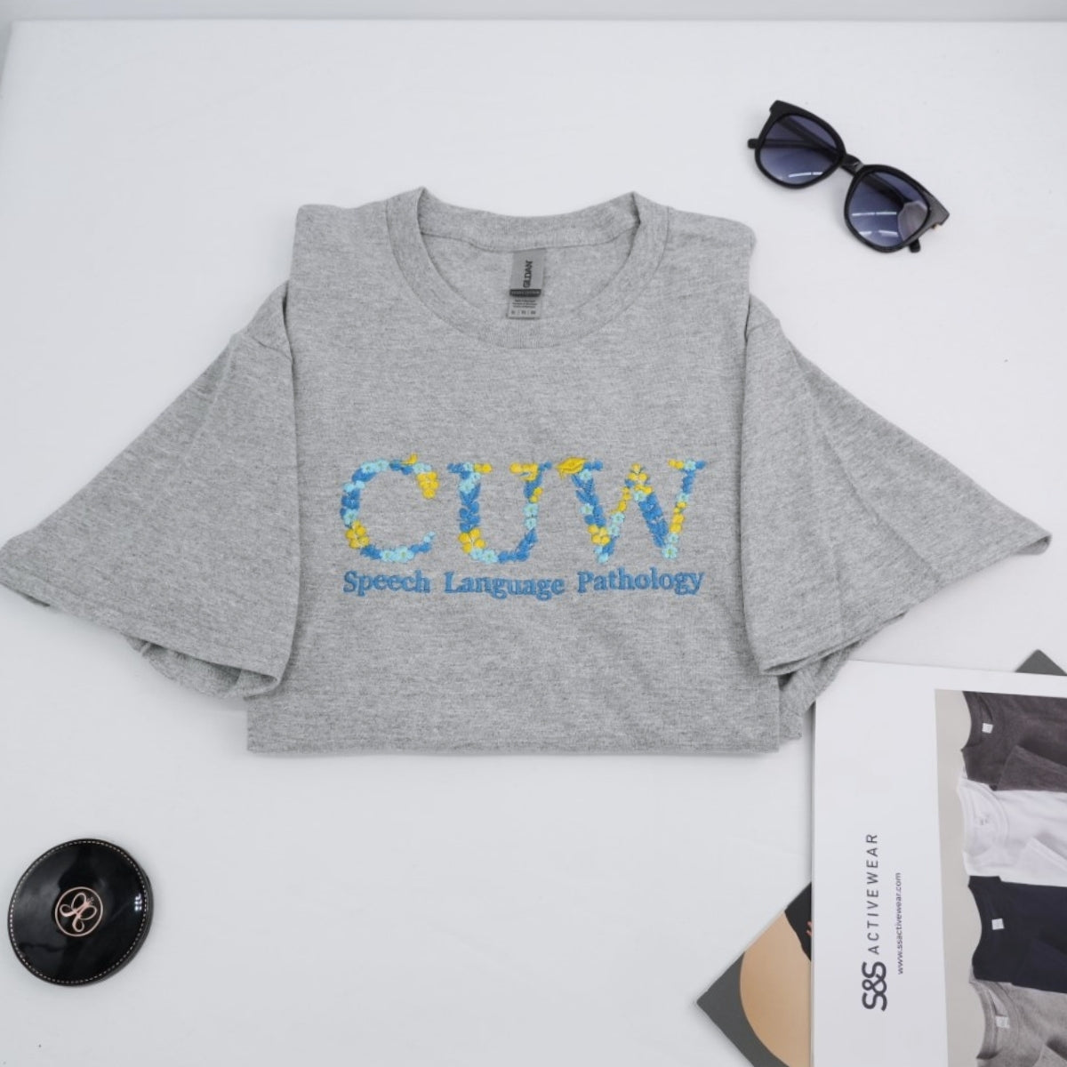 University Custom T-Shirts - Floral Letter Embroidered Design - College Student Professional Program Gift