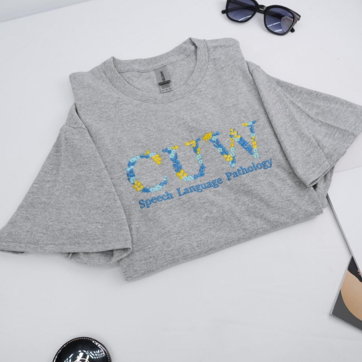 University Custom T-Shirts - Floral Letter Embroidered Design - College Student Professional Program Gift