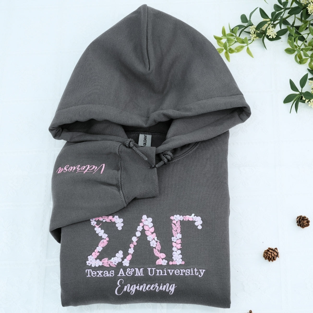 University Floral Hoodies College Embroidered Spirit