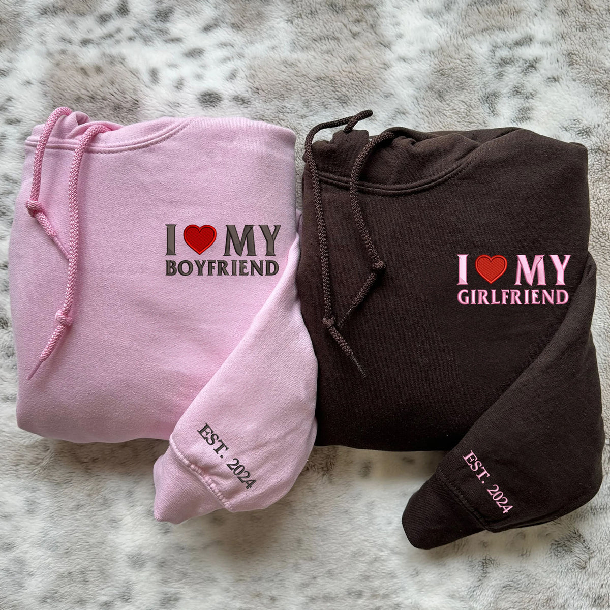 Custom Embroidered I Love My Girlfriend, Boy Friend Matching Hoodies for Couples