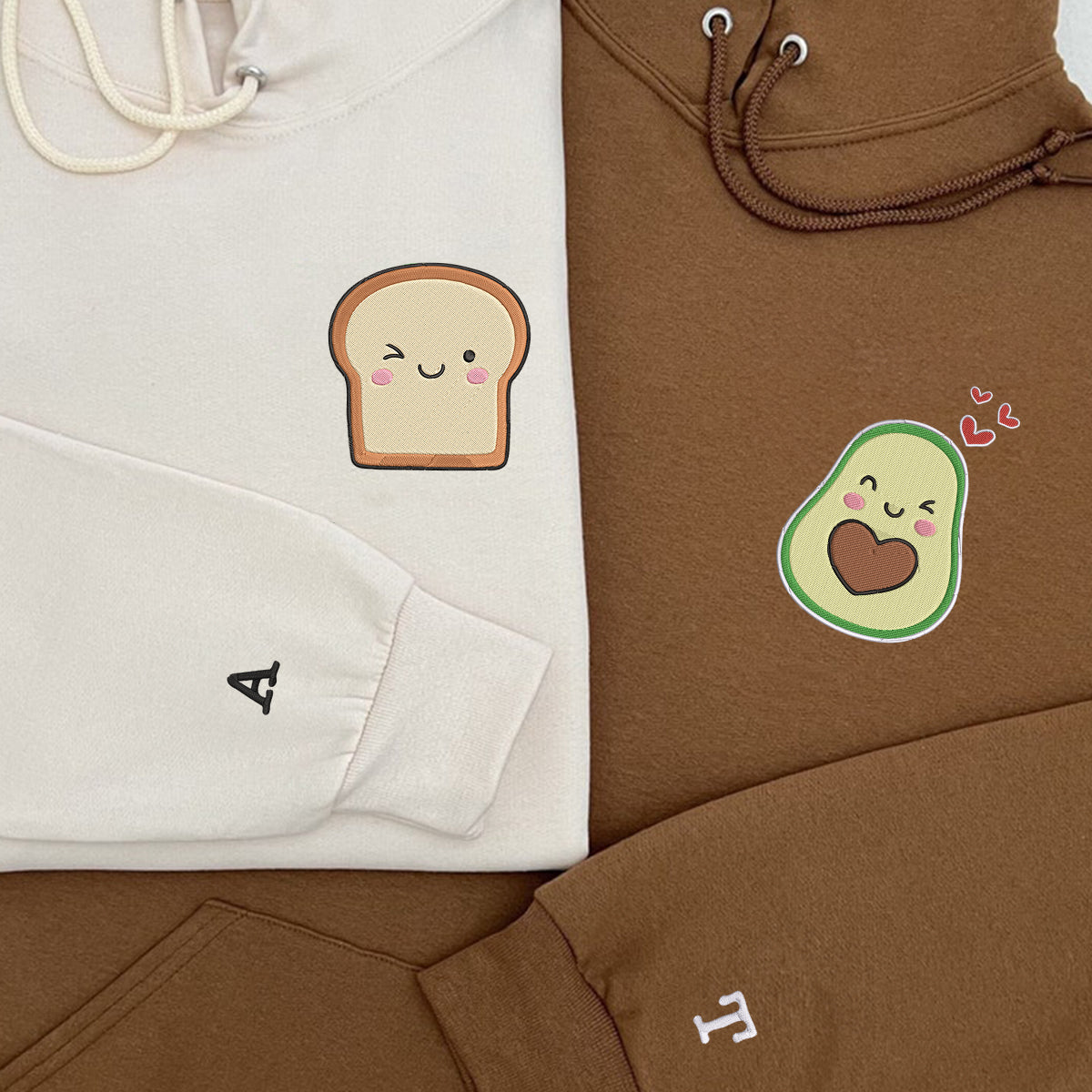 Benutzerdefinierte Avocado Toast passende bestickte Hoodies für Paare