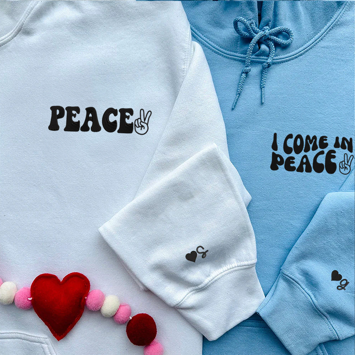 Custom I Come In Peace Hoodie, Matching Embroidered Hoodie for Couple