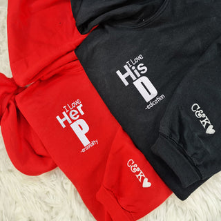 Sweat à capuche personnalisé brodé assorti « J'aime sa dédicace »