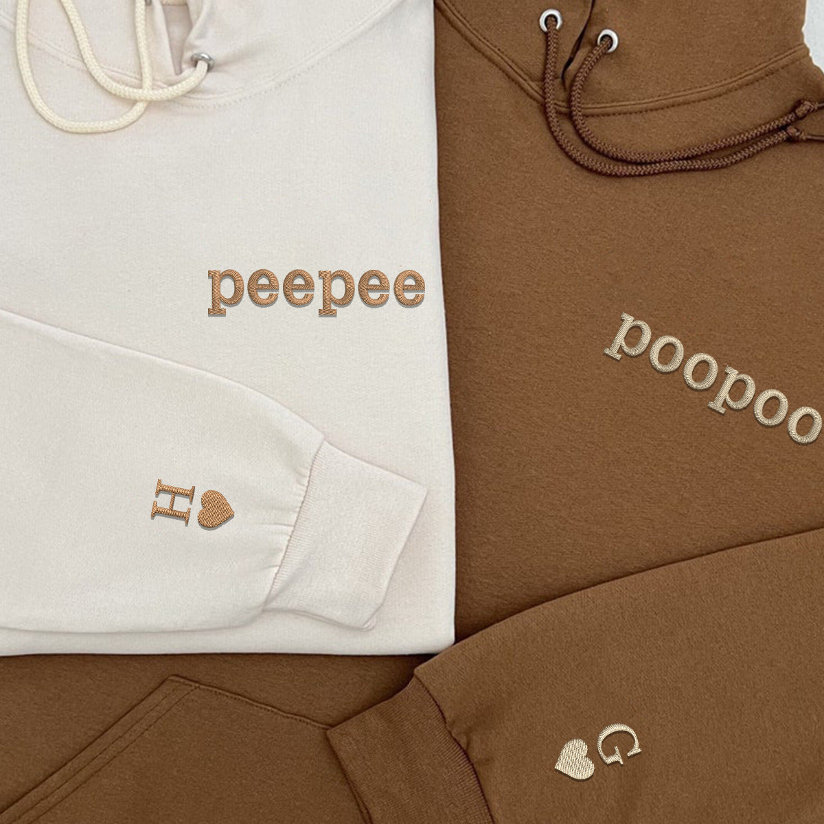 Benutzerdefinierte Peepee Poopoo passende bestickte Paar Hoodies
