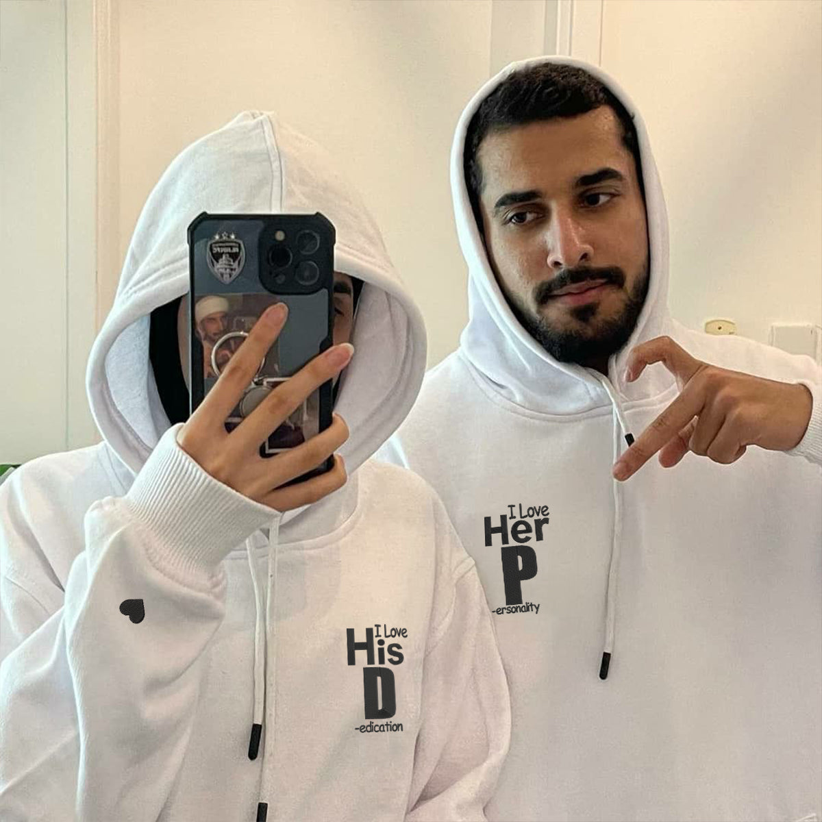 Benutzerdefinierte ich liebe seine Hingabe bestickt passenden Hoodie