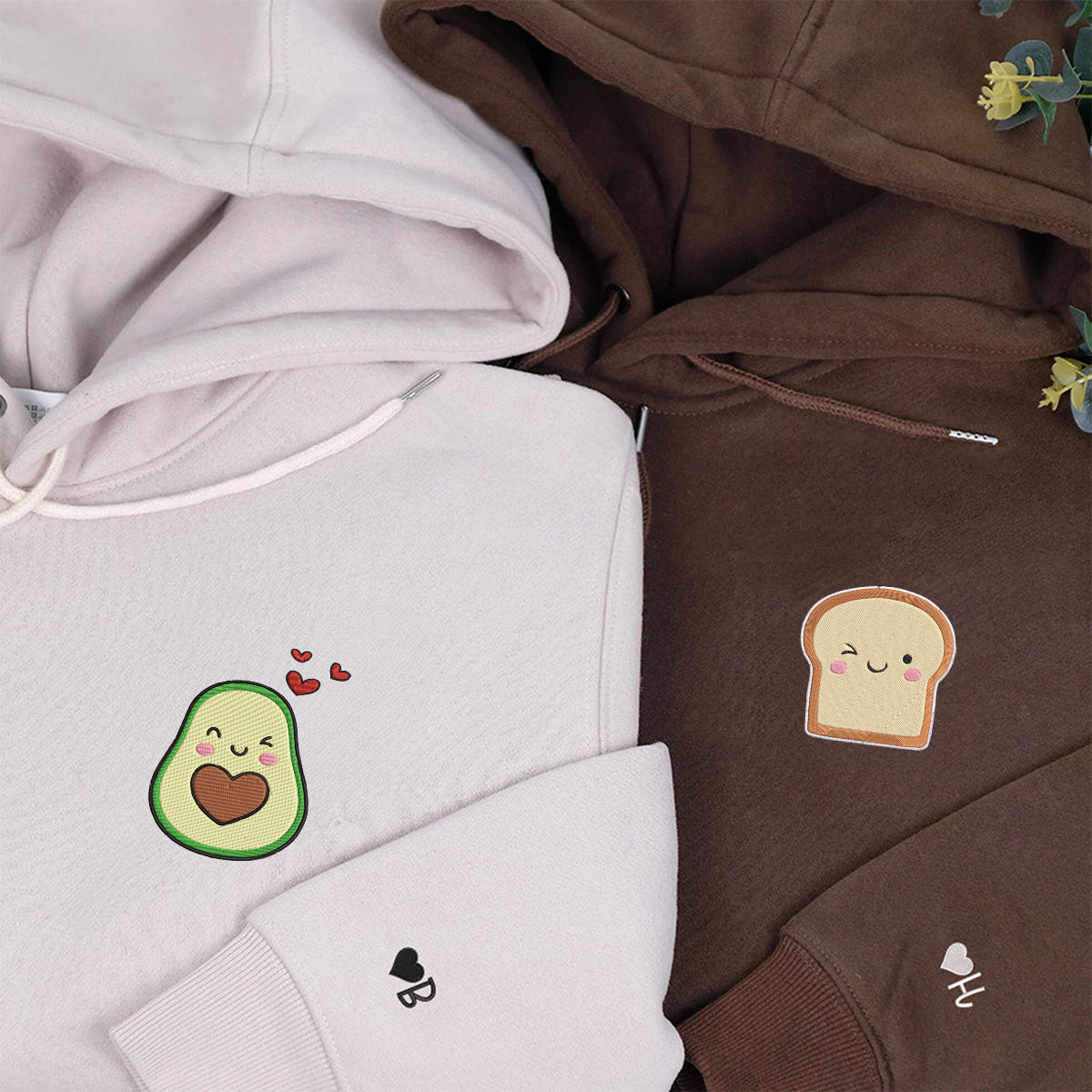 Custom Avocado Toast Matching Embroidered Hoodies for Couples