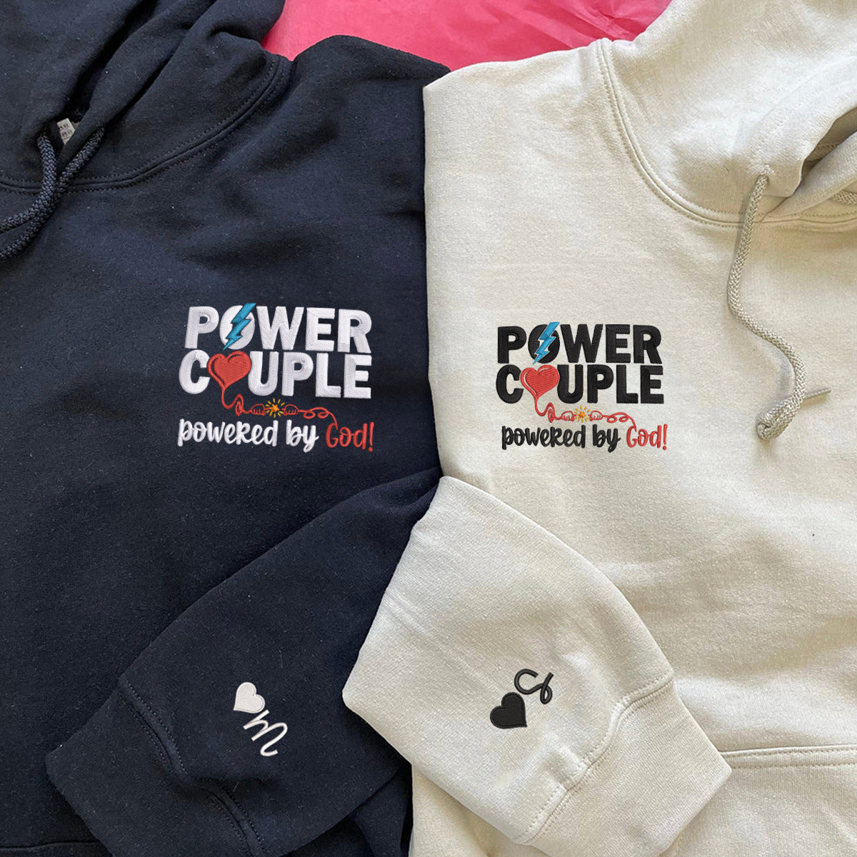 Custom Embroidered Power Couple Matching Hoodies for Couples