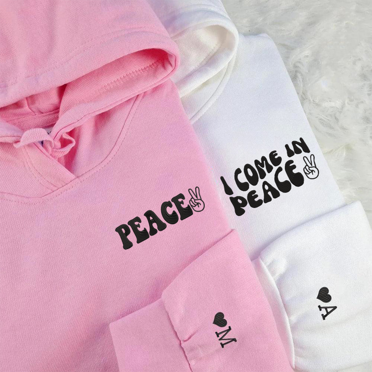 Custom I Come In Peace Hoodie, Matching Embroidered Hoodie for Couple