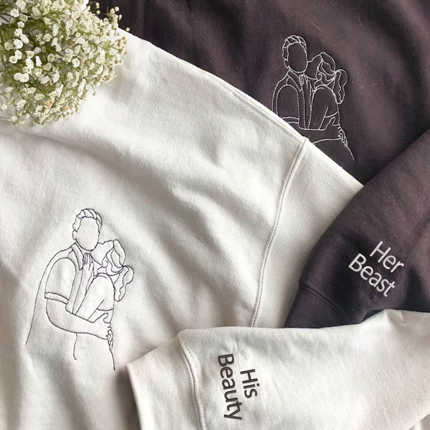 Embroidered Beauty and The Beast Custom Hoodies or Sweatshirts from Your Photo