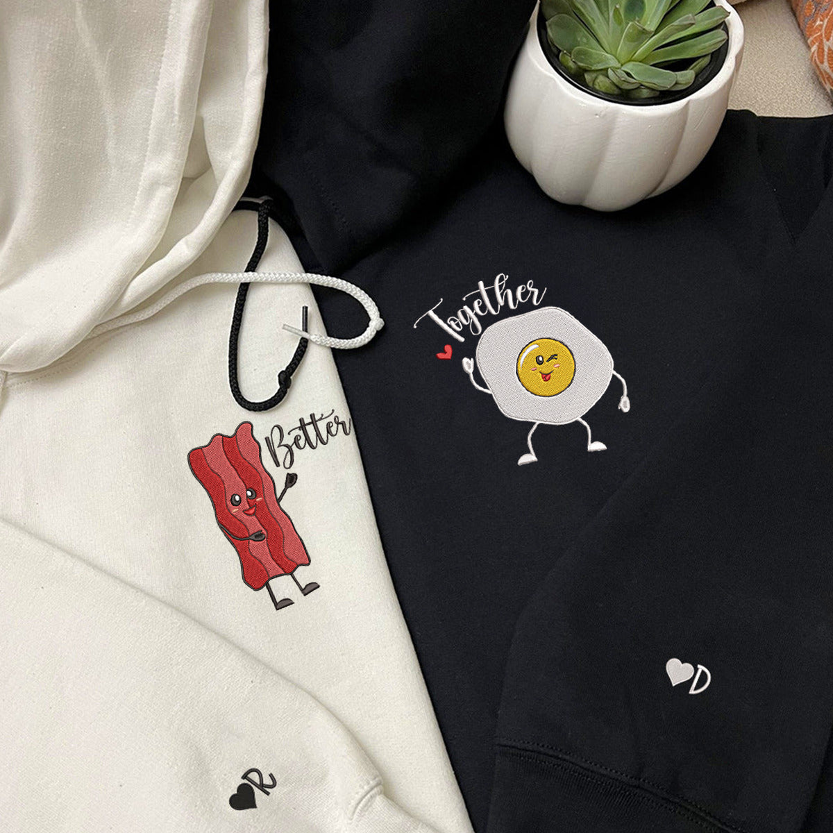 Individuell passender Hoodie mit Speck- und Ei-Stickerei für Paare