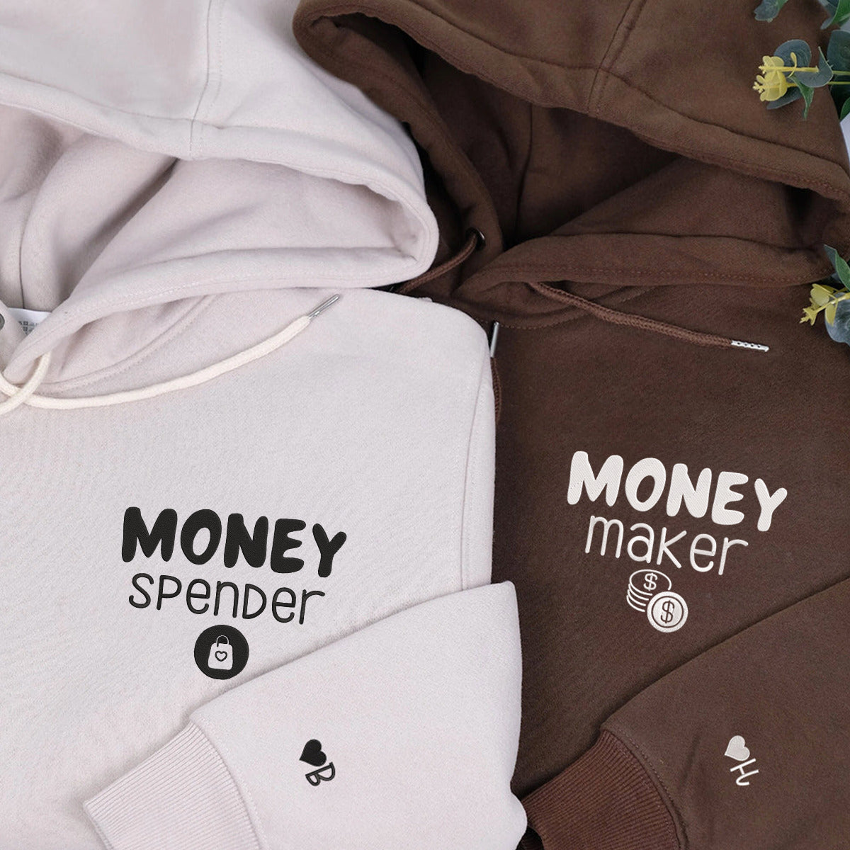 Personalized Money Maker Embroidered Matching Relationship Hoodies